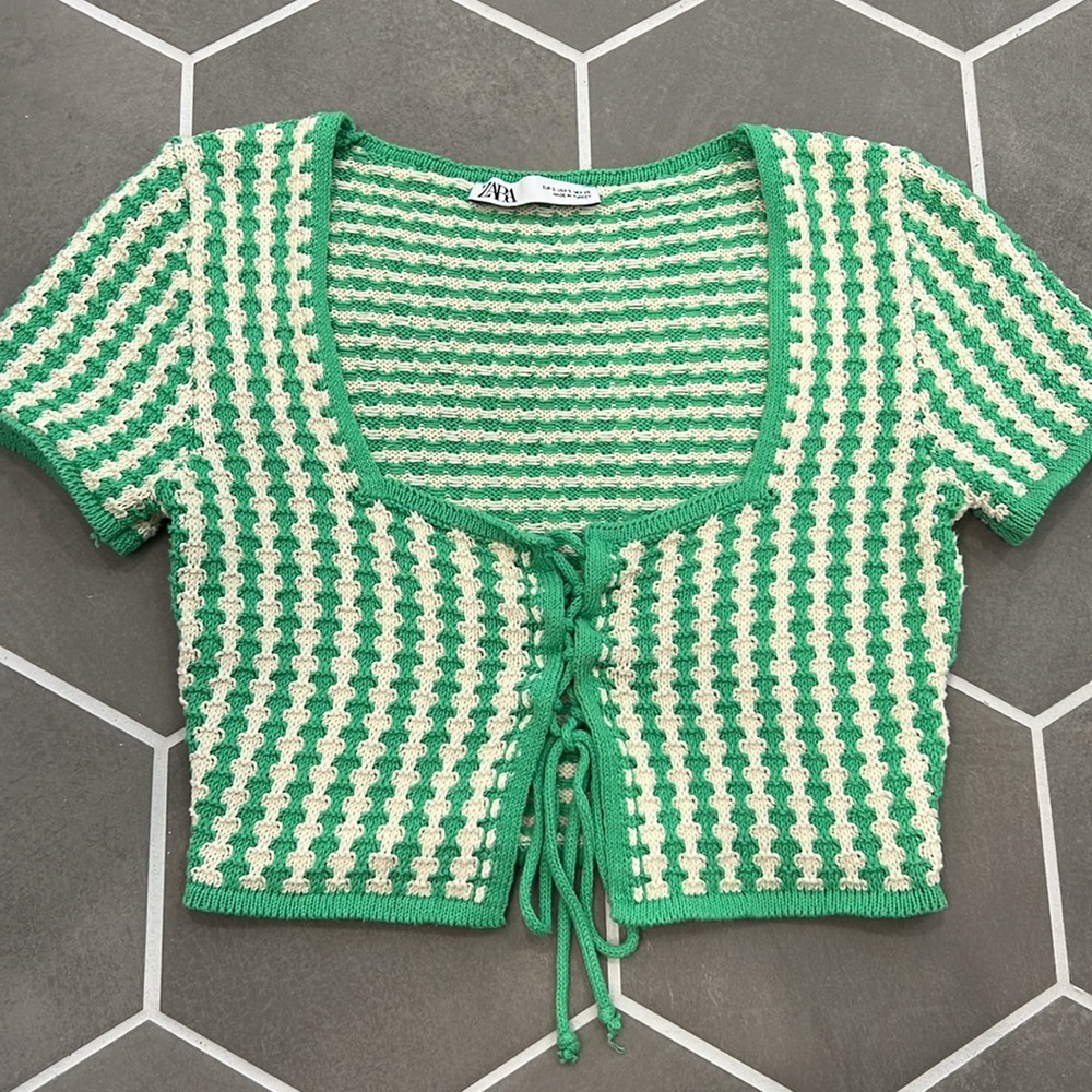 Zara Green Tied Knit Top